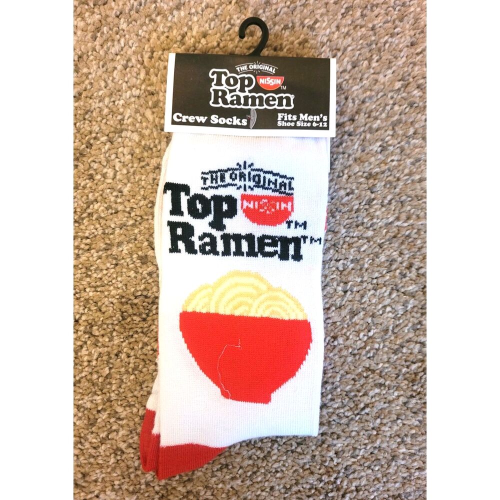 Nissin Top Ramen Crew Socks Men's Size 6-12 Novelty Food Socks NWT White